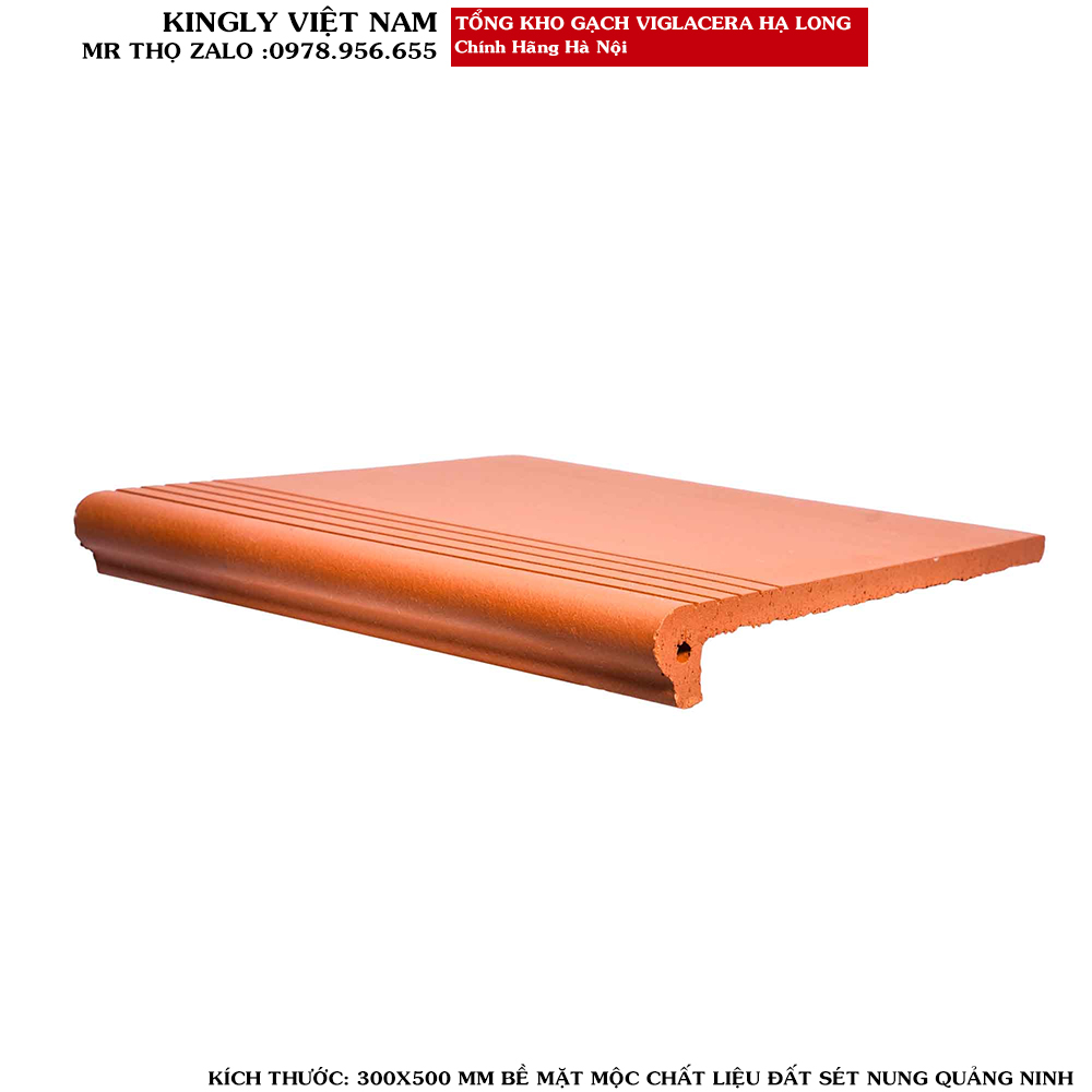 Gạch bậc Thềm Viglacera Hạ Long  300x500 mm đỏ nhạt bề mặt mộc A1